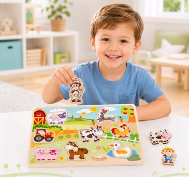 Tooky Toy TY858 Farm puzzle ხის სათამაშო ფაზლი