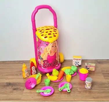 Dede 01508 BAZAAR TROLLEY BARBIE 25 pcs სათამაშო ურიკა სამზარეულოს აქსესუარებით, 4 image