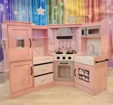 Toy Wooden Kitchen With Accessories - ხის სათამაშო სამზარეულო
