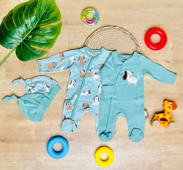 Maibella Romper Puppy Green ჩვილის რომპერი