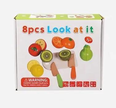 Wooden chopping board set with wooden knife - ხის სათამაშო დასაჭრელი ხილი, 2 image