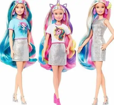BARBIE Fantasy Hair Doll With Mermaid & Unicorn Looks სათამაშო თოჯინა 3 სხვადასხვა ლუქით