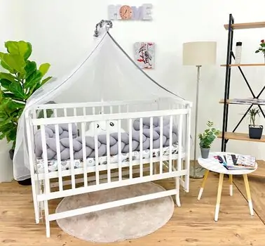 Bebeconfor WHITE ELYEZA WITH GREY BUMPER ახალშობილის საწოლის კომპლექტი