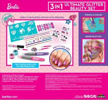 Cra-Z-Art Barbie 3 in 1 Ultimate Glitter Beauty Set საბავშვო კოსმეტიკის ნაკრები, 2 image