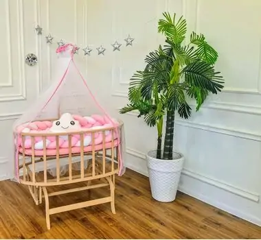 Bebeconfor Amedan Natural Color Basket Cradle With Pink Bumper ახალშობილის საწოლი