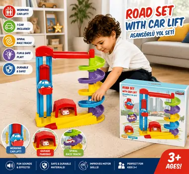 Pilsan 07 668 Road Set With Car Lift - სათამაშო ტრასა
