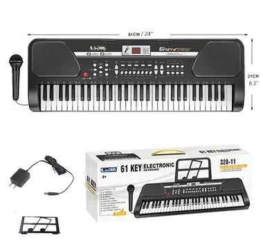 61-Key Electronic Keyboard with Microphone and Music Holder - სათამაშო ელექტრო პიანინო მიკროფონით და ნოტების დასადებით, 2 image