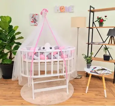 Bebeconfor Amedan White Color Basket Cradle With Pink White Grey Whit Knit Bumper ახალშობილის საწოლი