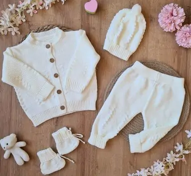 Baby Knitted 4 In 1 Set - ჩვილის სამოსის ნაკრები