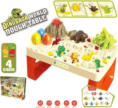 Dinosaur Play Table With Clay Accessories - დინოზავრების სათამაშო მაგიდა თიხის აქსესუარებით