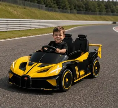 Bugatti Car Yellow - ელექტრო მანქანა კაუჩუკის საბურავებით