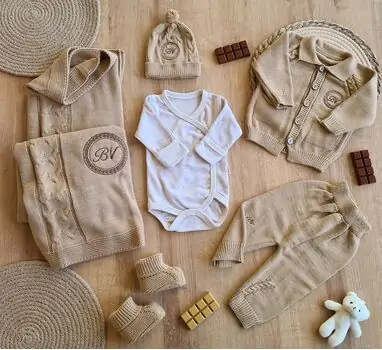 Cute Knitted 6 In 1 Set Brown - ჩვილის სამოსის ნაკრები, 2 image