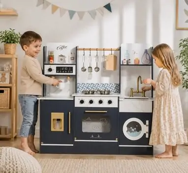 Wooden Kitchen Playset With Accessories - საბავშვო ხის სამზარეულო