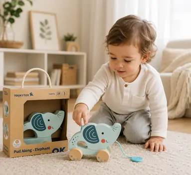 Tooky Toy Pull Along Elephant - ხის განსავითარებელი სათამაშო სპილო