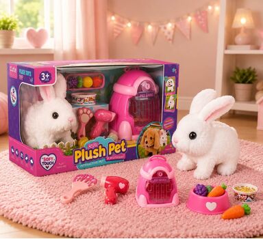 Cute Plush Rabbit Toy With nursery Set - რბილი სათამაშო კურდღელი აქსესუარებით