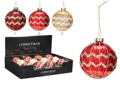 Glass Ball Hanging Decoration Stripes Glitter - მინის ბურთის ჩამოსაკიდი დეკორაცია ზოლებით და ბრჭყვიალებით