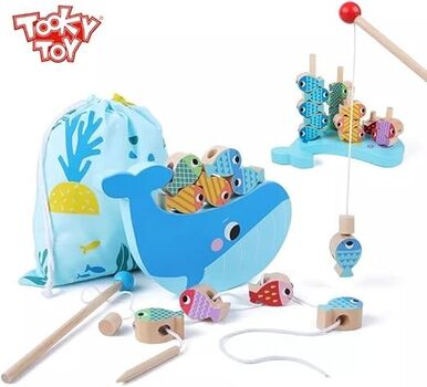 Tooky Toy TH698 ხის თევზაობის/სტაკინგ თამაშის ნაკრები (25 ნაწილი, ლურჯი), 2 image