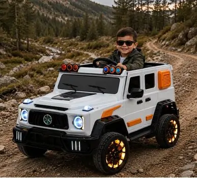 Mercedes Off Road Car White With Eva Wheels - ელექტრო მანქანა კაუჩუკის საბურავებით