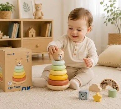 Tooky Toy Bear Tower - ხის განსავითარებელი სათამაშო კოშკი