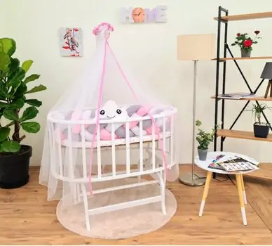 Bebeconfor Amedan White Color Basket Cradle With Pink White Grey Whit Knit Bumper ახალშობილის საწოლი, 2 image