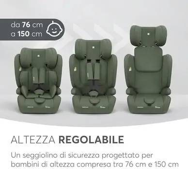 KikkaBoo 76-150 cm i-Pass i-Sizde Army Green - მანქანის სავარძელი (ქარსითი), 9 image