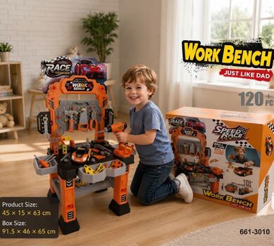 Racing Car Orange Work Bench With Accessories - სათამაშო სარბოლო მანქანის სახელოსნო მაგიდა