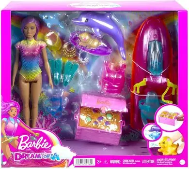 Barbie Dreamtopia HBW90 Doll with Jet Ski, Pets and Water Accessories - ბარბის სათამაშო თოჯინა