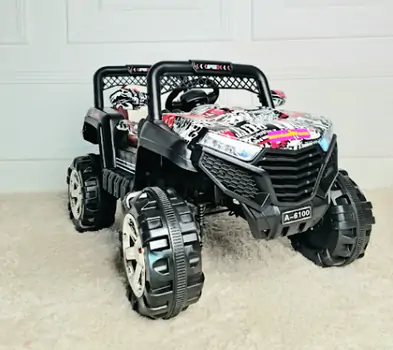 Kids Jeep White -ელექტრო მანქანა ტყავის სავარძლით