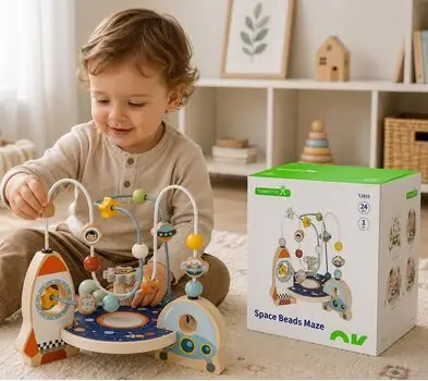 Tooky Toy Rocket Beads Maze - ხის განსავითარებელი სათამაშო