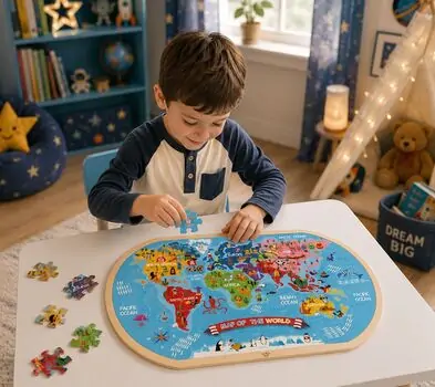 Tooky Toys World Map Puzzle TY123 - ხის განსავითარებელი სათამაშო ფაზლი