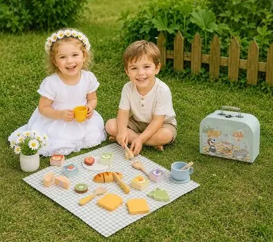Tooky Toy Picnic Basket Set - ხის განსავითარებელი სათამაშო
