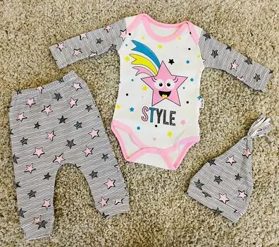 Star Style Pink, 3in1 ახალშობილის ტანსაცმლის ნაკრები POLİFONİ 170, ზომა: 6-9 თვე