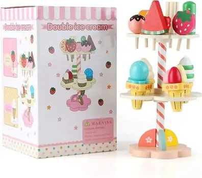 Wooden 3-layer Ice Cream Candy Stand - ხის სათამაშო აქსესუარები, 4 image