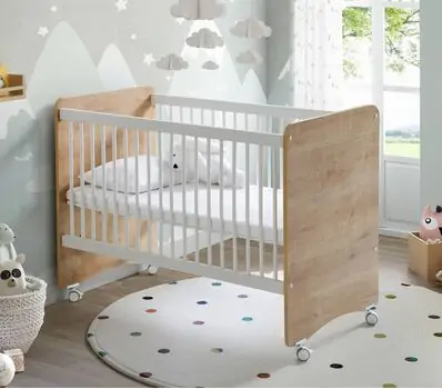 Baby When Wood Color Basket Cradle With Height Adjust ახალშობილის საწოლი