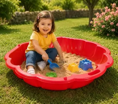 Pilsan-ის ქვიშაში სათამაშო ნიჟარა 06 090 CLAMB SHELL WATER AND SANDPIT RED