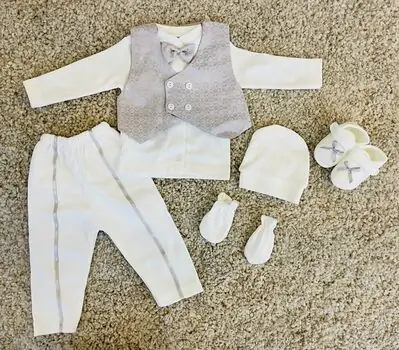 For Little Angel Boy Grey Set ნათლობლის კომპლექტი ახალშობილისთვის 1100
