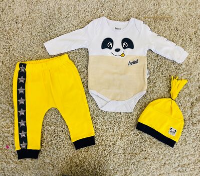 Hello Panda, Yellow, 3in1ახალშობილის ტანსაცმლის ნაკრები MİNİWORLD 15445, ზომა: 6-9 თვე
