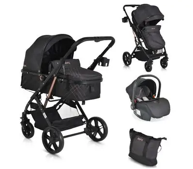 Moni 3in1 Rafaello Black - საბავშვო ტრანსფორმერი ეტლის კომპლექტი