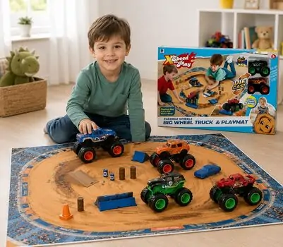 Big Wheel Truck & Playmat - სათამაშო დიდბორბლიანი სატვირთო მანქანა და სათამაშო ხალიჩა