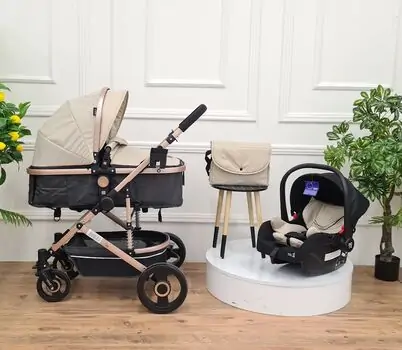 Cangaroo Ciara Beige With Black  3In1 With Multi Carseat საბავშვო ტრანსფორმერი ეტლის კომპლექტი