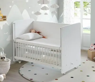 Baby When White Color Swinging and Wheeled Bedside Cradle ახალშობილის საწოლი