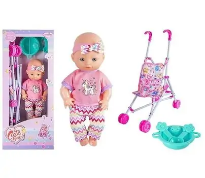 Baby Doll With Stroller And Accessories - სათამაშო თოჯინა ეტლით და აქსესუარებით, 2 image