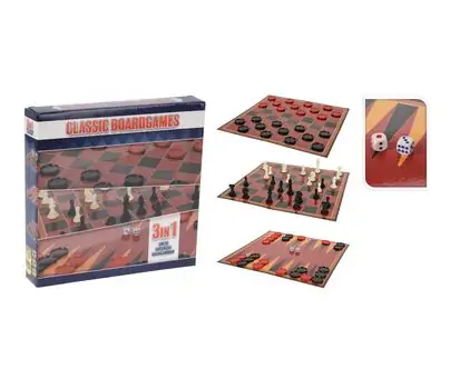Board Game 3 in 1 Chess Checkers Backgammon - სამაგიდო თამაშების ნაკრები
