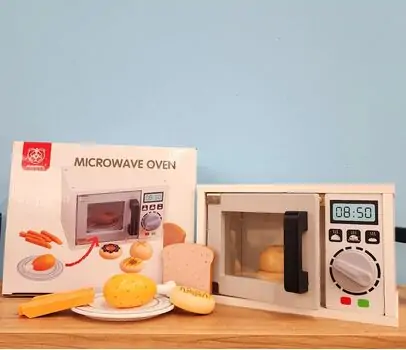 Wooden Toy Microwave Oven  - სათამაშო ხის მიკროტალღური ღუმელი აქსესუარებით, 2 image