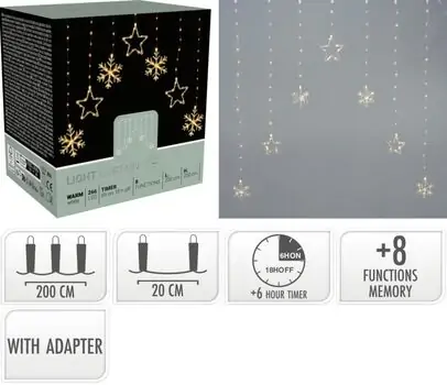 Curtain with Snowflakes Warm Led Lights 266 Led - საახალწლო განათებები