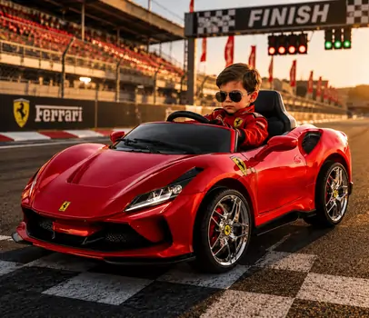 Ferrari Car Painted Red With Eva Wheels - ელექტრო მანქანა კაუჩუკის საბურავებით