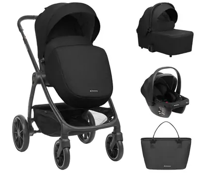 KikkaBoo Modena 4in1 With Carrycot Black საბავშვო ეტლის კომპლექტი