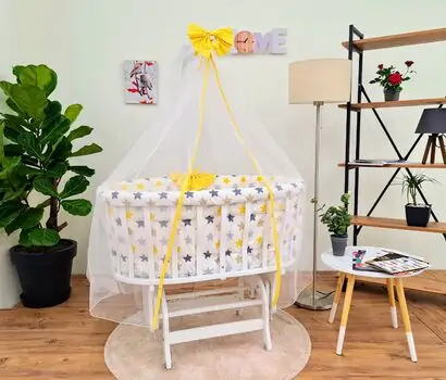 Bebekonfor WHITE BERSAVA WITH YELLOW SET ახალშობილის საწოლის კომპლექტი