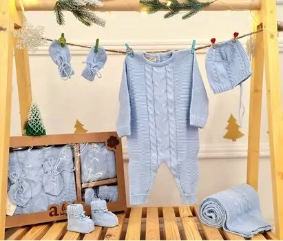 Beautiful Knitted Clothes Set Blue - საბავშვო ტანსაცმლის ნაკრები