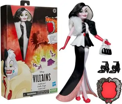 Disney Princess Villains Cruella De Vil Fashion Doll კრუელას სათამაშო ფიგურა